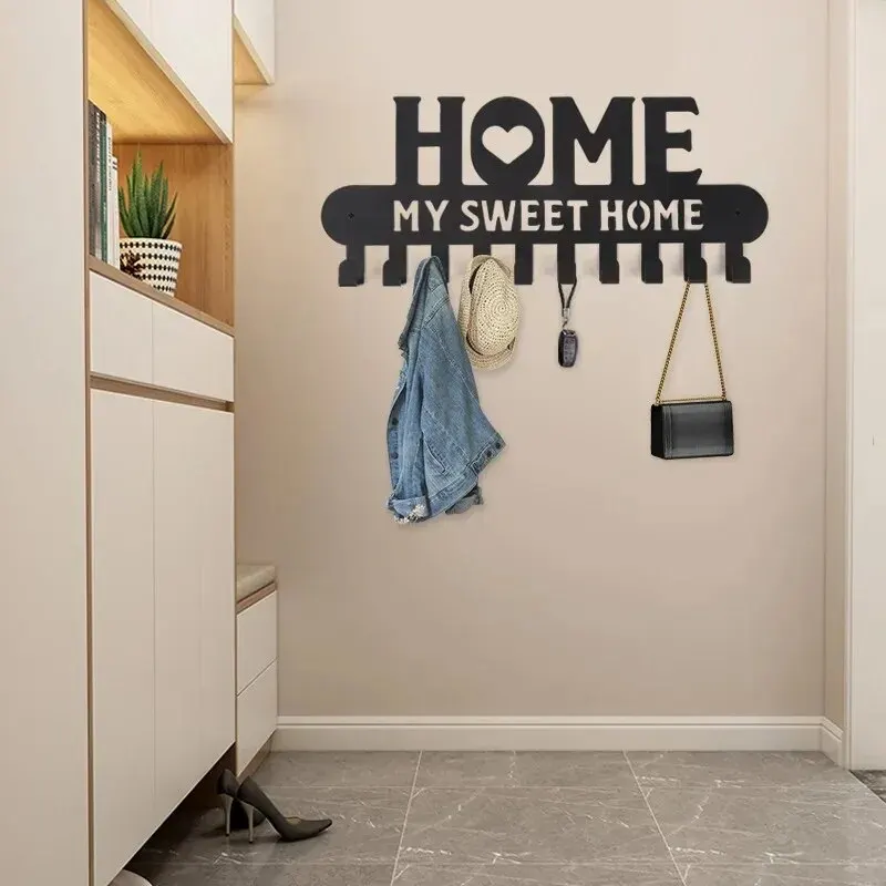Metal Keychain Hook Black Sweet Home Wall Hanging for Front Door Kitchen Bedroom Home Decor
