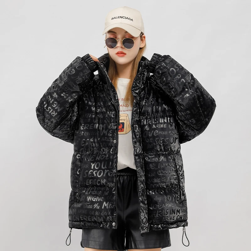 

Bright Face Parkas Women High Quality Glossy Puffer Jacket Streetwear Female Winter Warm Stand Collar Cotton Padded Quilted Coat