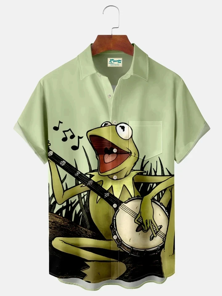 Funny Frog 3D Print Streetwear Man/Women Casual Fashion Short Sleeves Hawaii Shirts Lapel Button Shirt Oversized Unisex Clothes