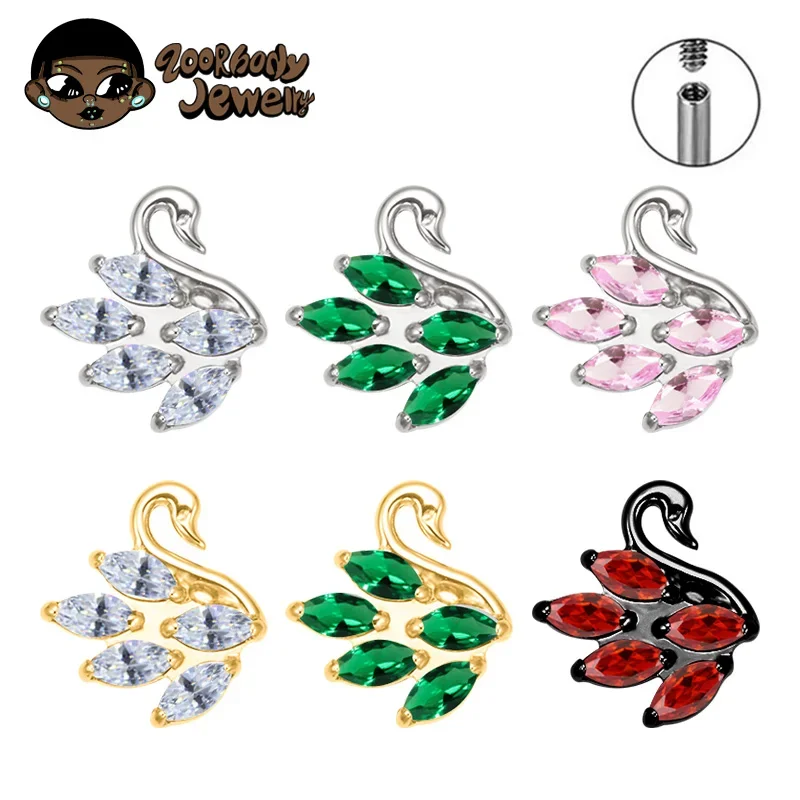 ASTM F136 티타늄 스완 플랫 피어싱 큐빅 지르코니아 윙 스완 Tragus ..
