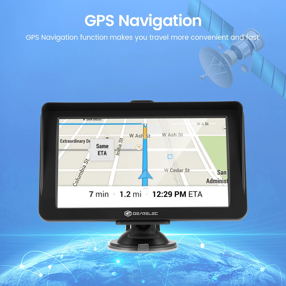 Gearelec 7 Inch Car GPS Navigation Touch Screen 256M+8G FM Voice Prompts Europe 3D Map Free Update Truck GPS Navigators 2024