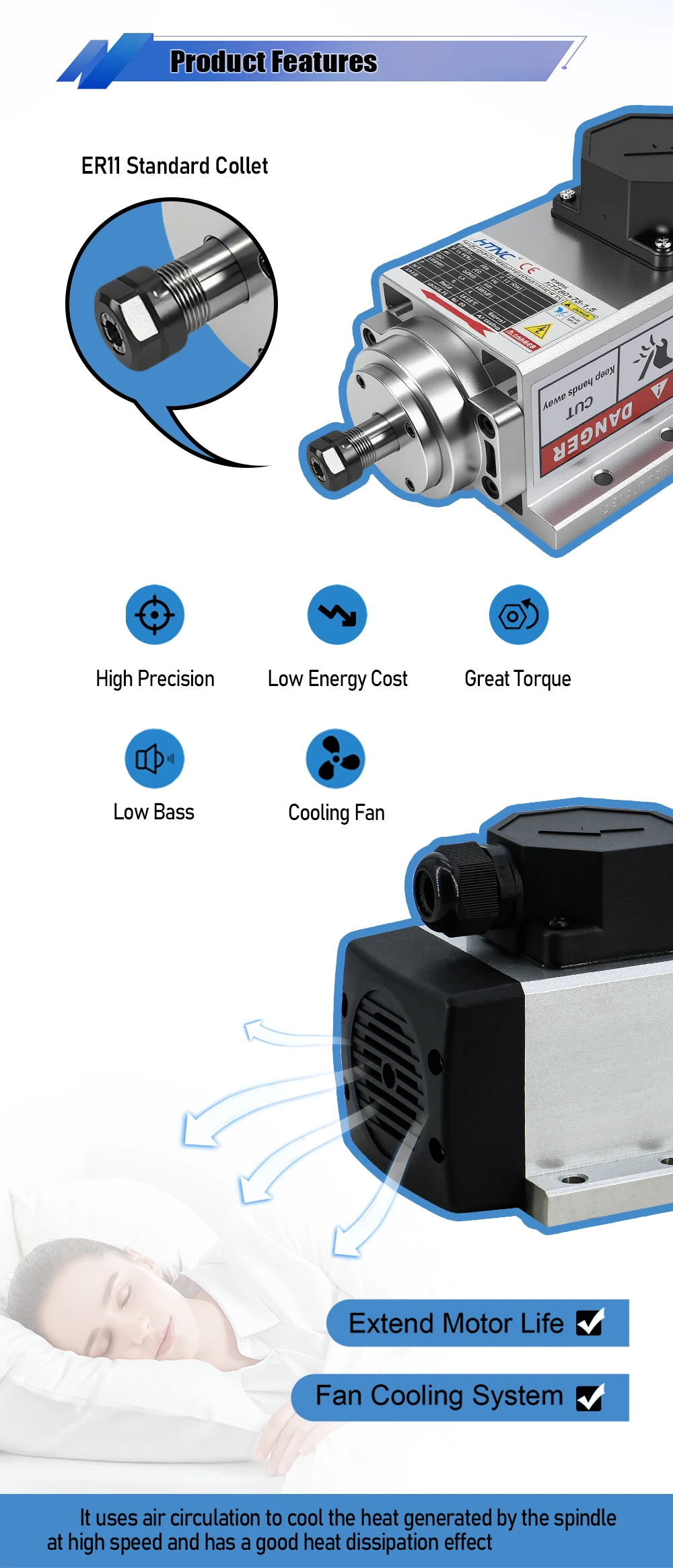 2026 New 1500w Spindle Motor For wood aluminium soft metal High Speed 400hz 2400