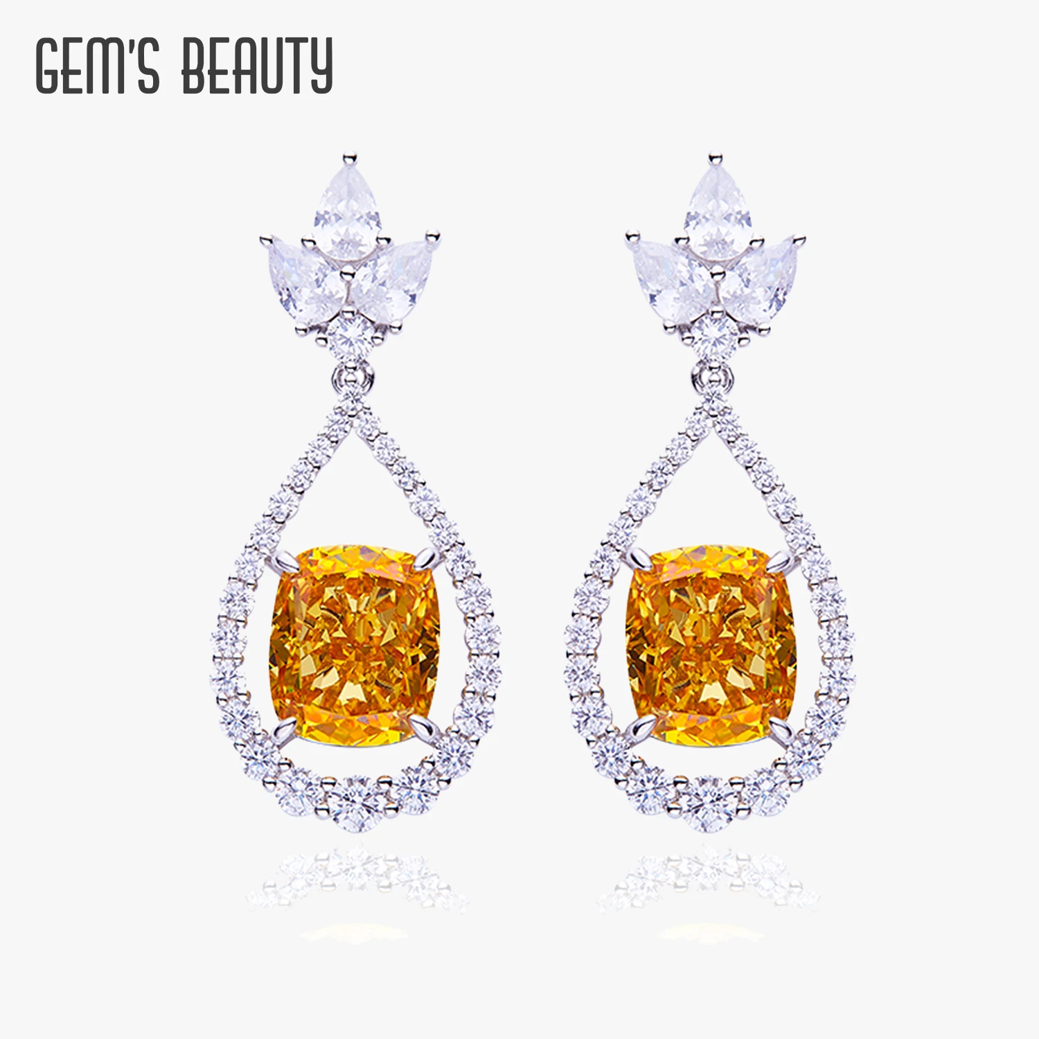

Gem's Beauty 2022 CZ Tendy Square High Carbon 12.7CT Diamond S925 Silver 18K Gold Plated Cubic Zirconia Studs Earrings For Women