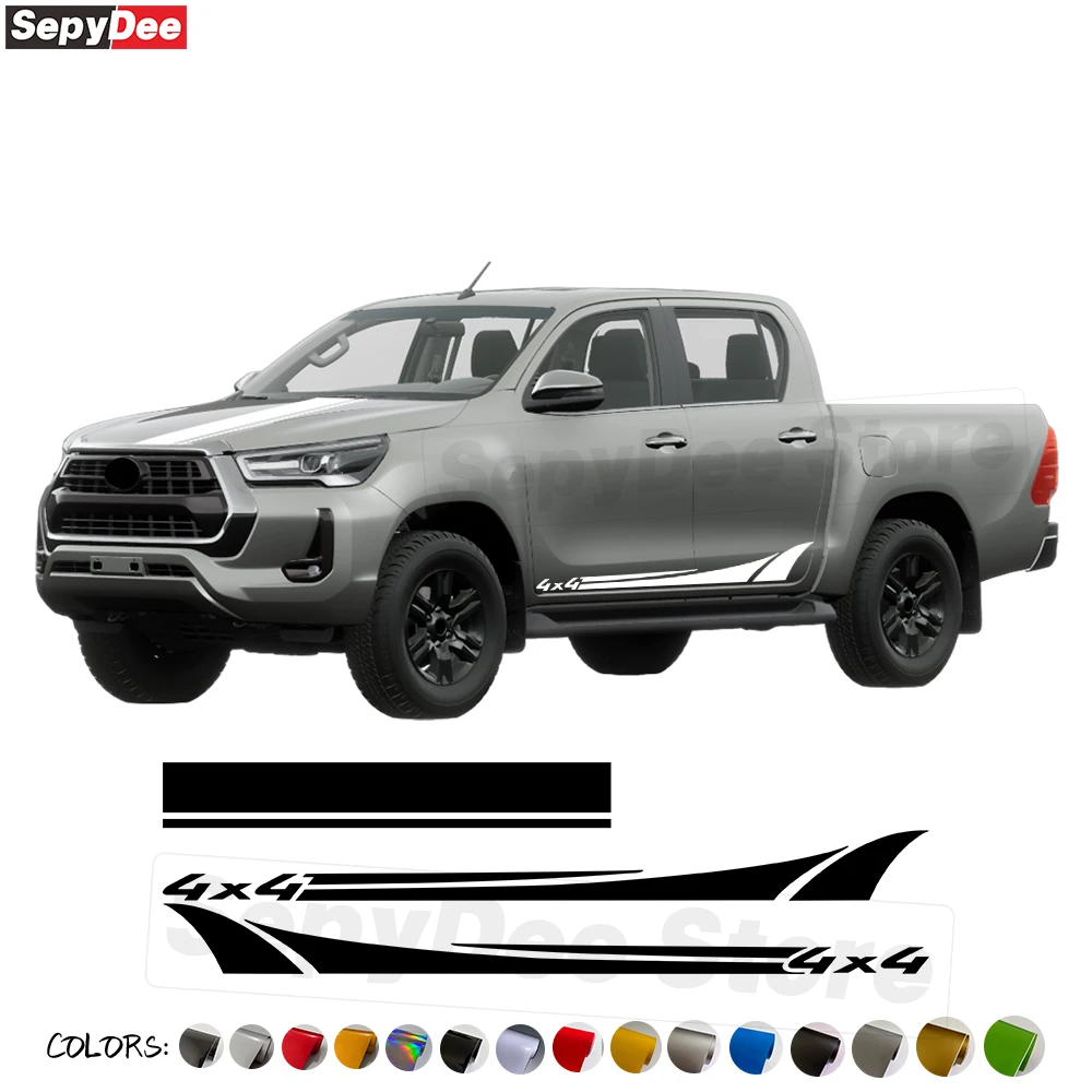 

Car Hood Bonnet Door Side Skirt Sticker for Toyota Hilux Pickup Truck 4X4 Graphic Body Stripes Kits Vinyl Decal Car Accessories