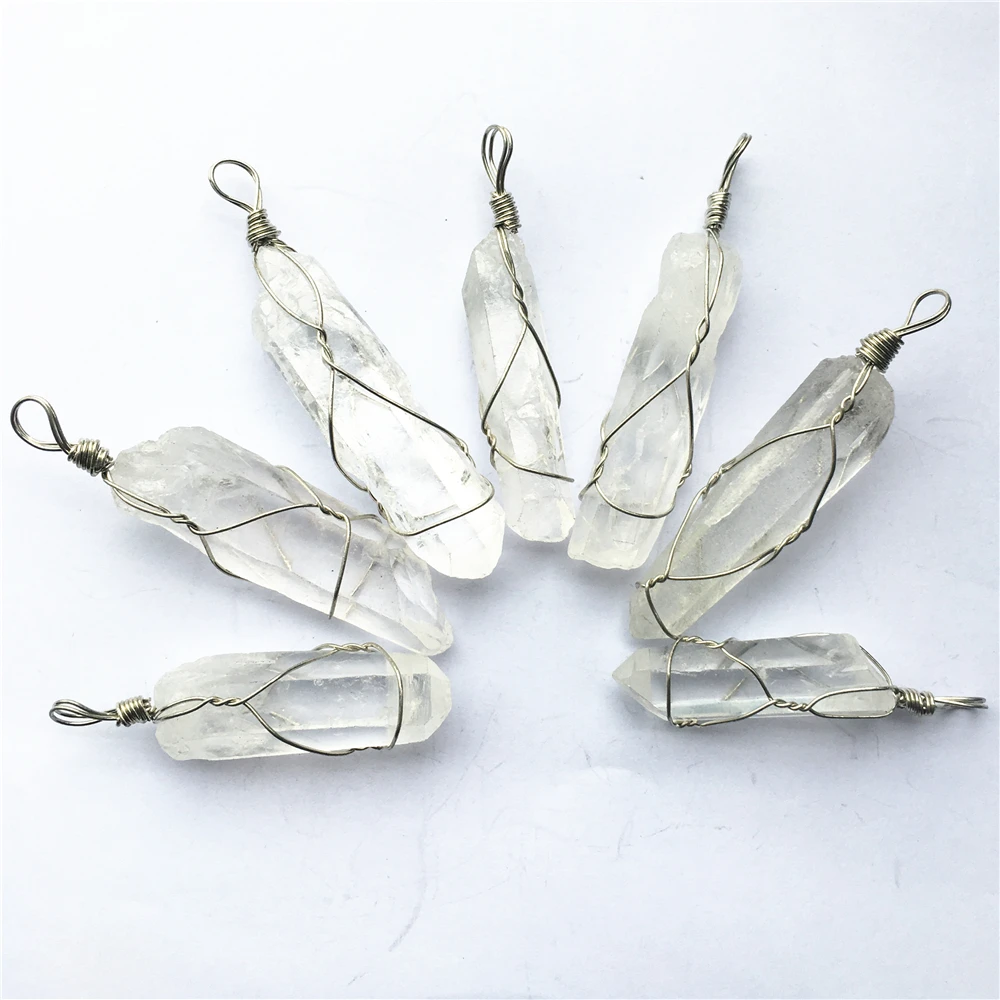 7pcs Chakra Pendant Natural Stone Pendant Raw Ore White Crystal Column Point Healing Crystals Diy Wire Wrapped Jewelry Making