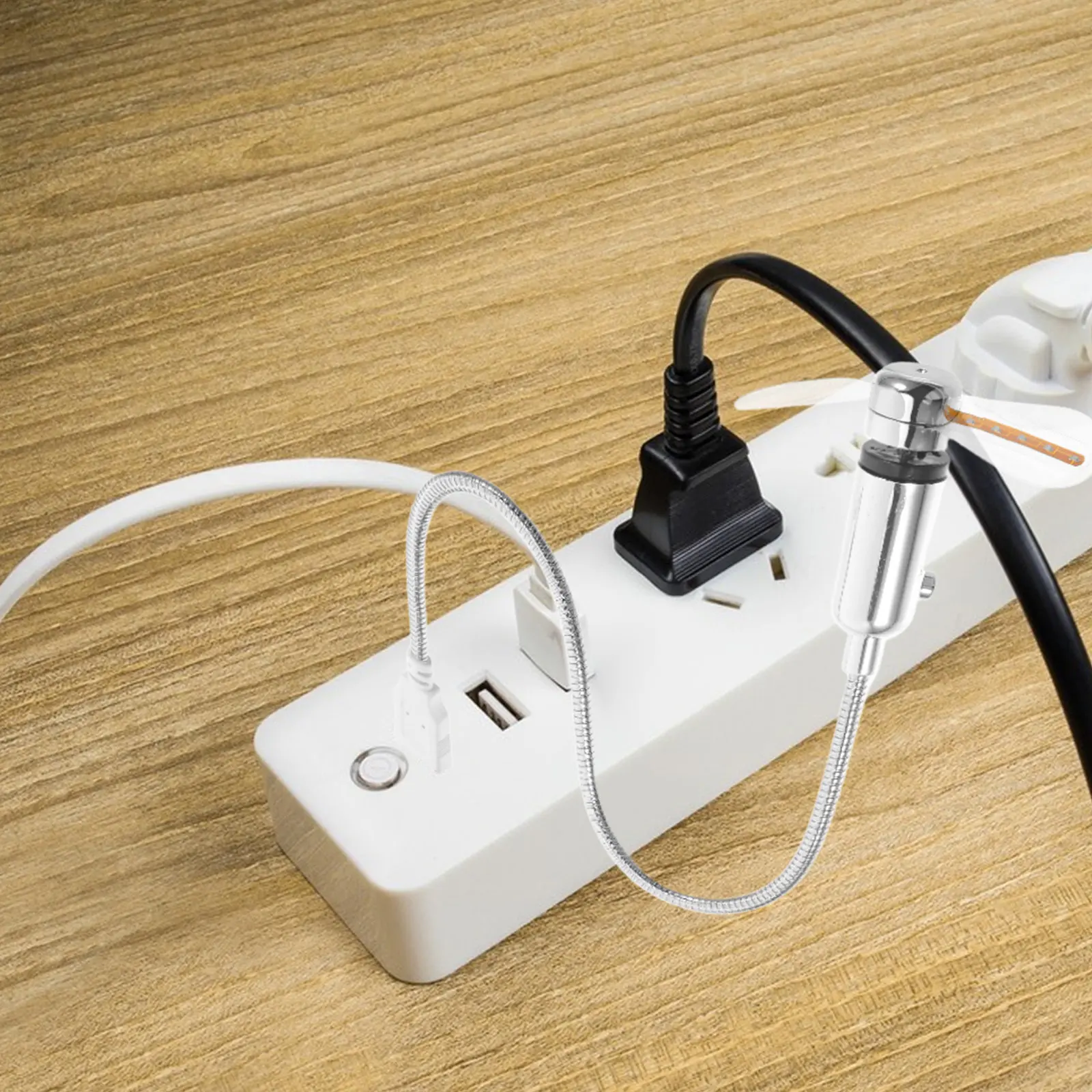미니 USB 팬 실버 다채로운 LED 원형 패턴 USB 전원 팬 휴대용 데스크탑 노트북 냉각 장치 41Cm 길이