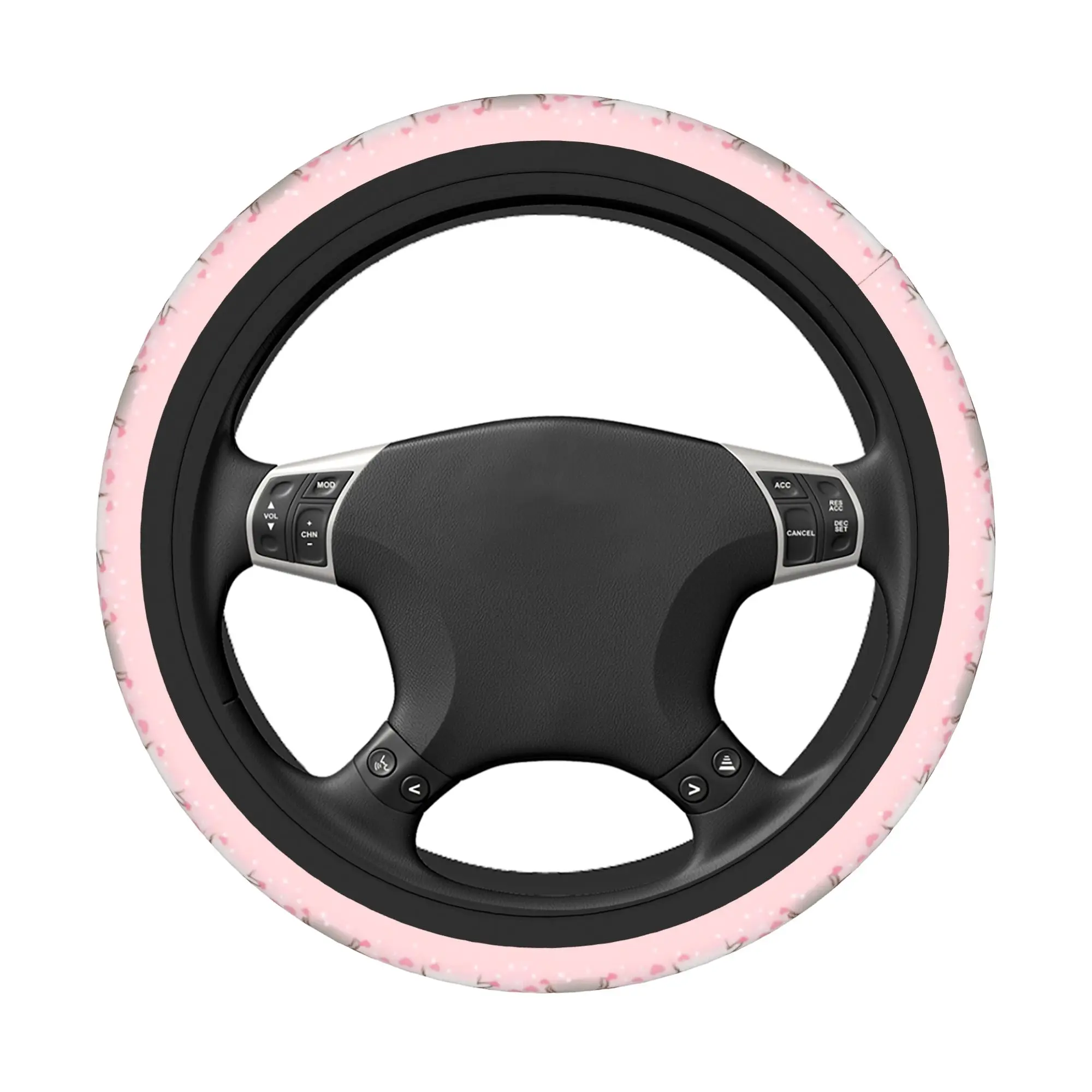 Pink Love Peach & Cartoon Cat Steering Wheel Cover - Auto Car Accessory