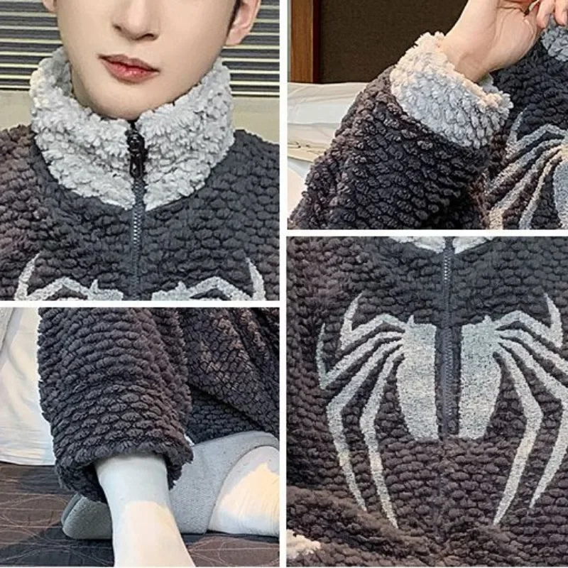 2024 New Men's Pajamas Men's Autumn Winter Loungewear Coral Velvet Thickened Sleepwear Warm Youth Zippered Flannel Homewear