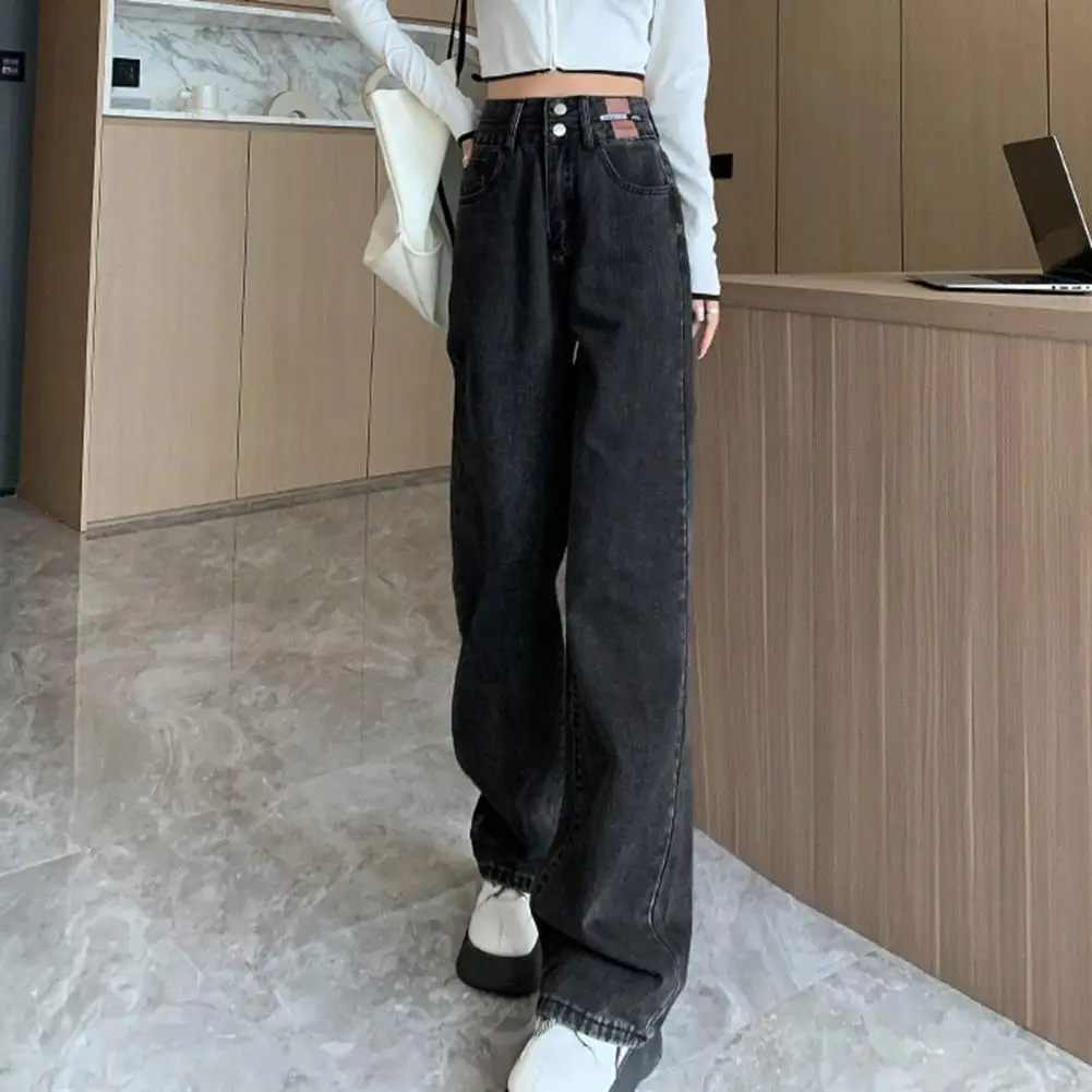 

Women Casual Trousers High Waist Wide Leg Women's Jeans with Deep Crotch Soft Colorfast Fabric Loose Fit Straight for Ladies