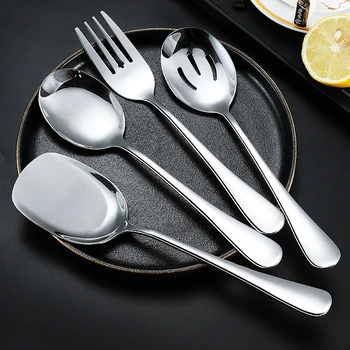 Cucchiaio da portata in acciaio inossidabile e forchetta bacchette set di posate per Buffet manico lungo stoviglie per la casa stoviglie utensili da cucina 1