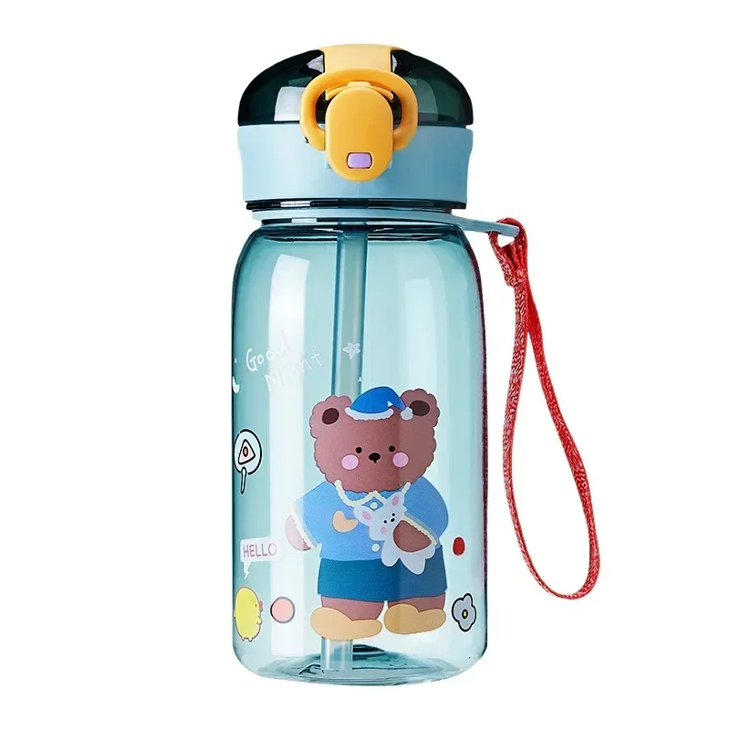 400ml Cute Water Straw Cup Sippy Kids Cartoon BPA Free Leakproof Water Bottles Bear Outdoor Portable Drink Bottle Children's Cup
