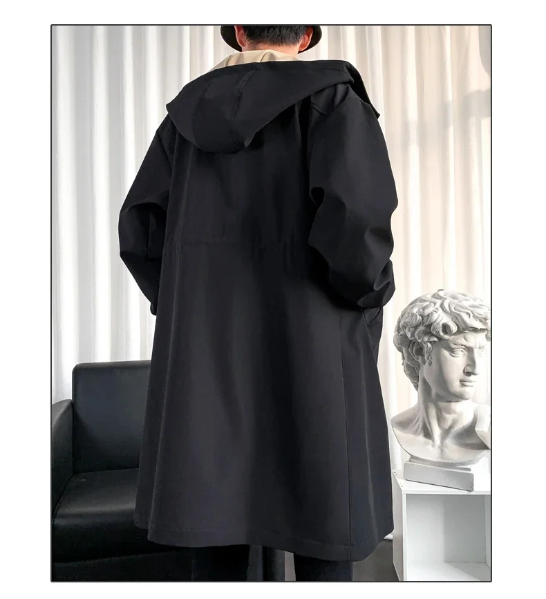 Description Picture 4 of item2024 New Spring Autumn Trench Coat Men Streetwear Long Jacket Hip Hop Male Fashion Windbreaker Hooded Overcoat Women Top