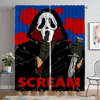 Pink Ghostface Halloween Decoration Elegant Room Curtains for Living Room Home Interior Curtains 2 Pieces Shades Window Curtain 1