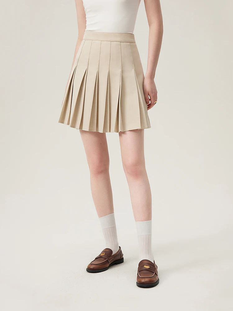 FSLE 【3 Colors】Office Lady Twill Pleated Apricot Above-Knee Length Skirts High Waist Zipper Waist Spring Mini Skirt 24FS11141 FSLE 【3 Colors】Office Lady Twill Pleated Apricot Above-Knee Length Skirts High Waist Zipper Waist Spring Mini Skirt 24FS11141