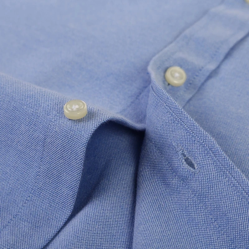 Pure Cotton Oxford Shirt For Mens Long Sleeve Plaid Striped Casual Shirts Male Pocket Regular-Fit Button-Down Work Man Shirt