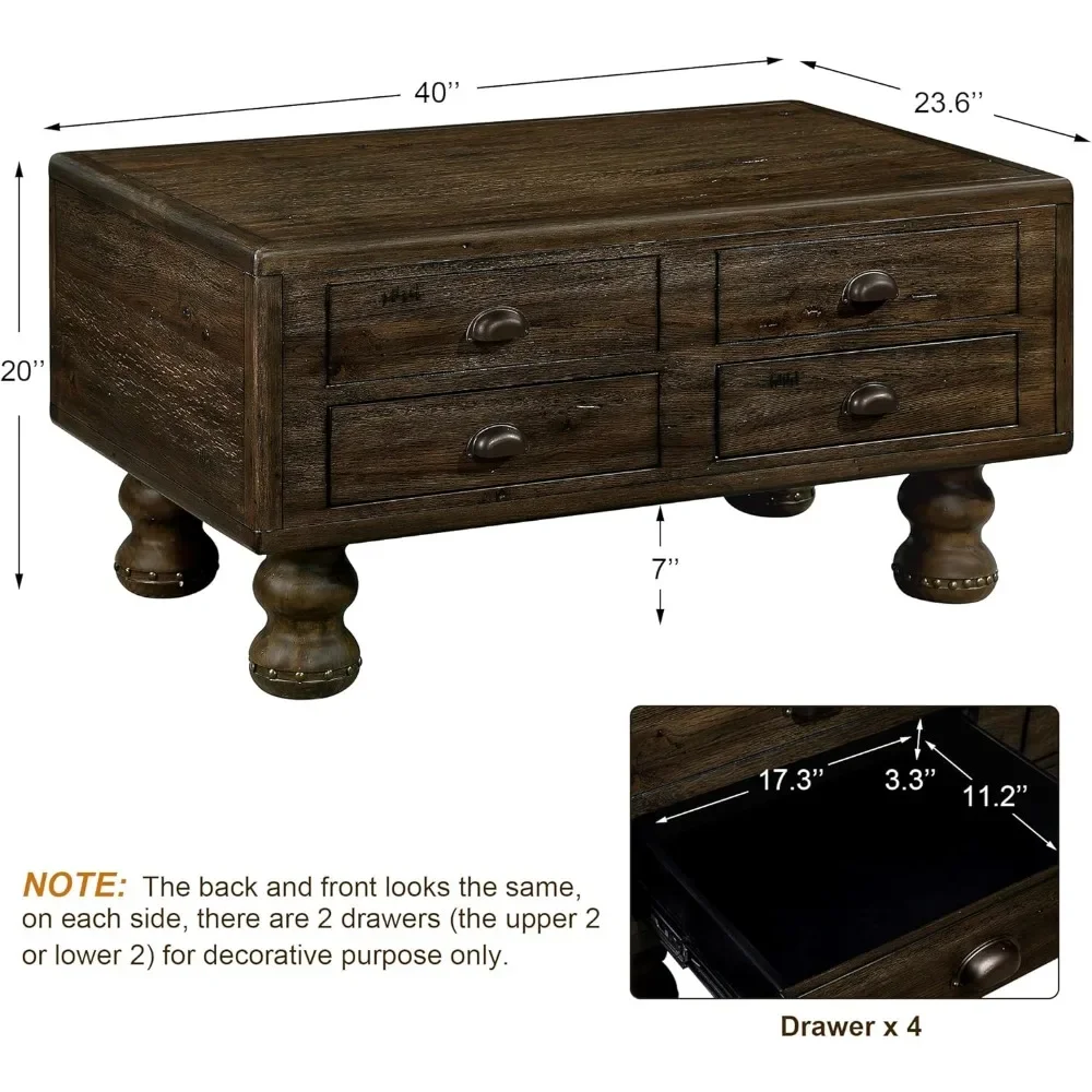 Coffee Table, 40-Inch Cocktail Tables Living Room Center Tables with 4 Storage Drawers, Coffee Table 2