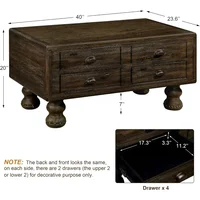 Coffee Table, 40-Inch Cocktail Tables Living Room Center Tables with 4 Storage Drawers, Coffee Table 2