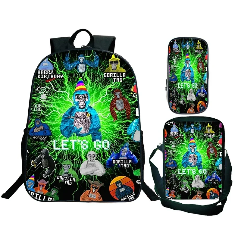 Game Gorilla Tag Print Backpack with Shoulder Bag Pencil Case Boys Funny Cartoon Schoolbag Waterproof Children Boolbag 3Pcs Set 1
