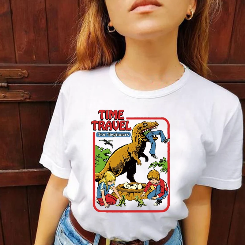 

Funny Goth Clothes Y2k Fashion Dinosaurs Women T Shirt Time Travel for Beginners Essential T-Shirt Femme Cotton Vintage T Shirt