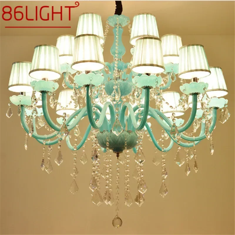 

86LIGHT Blue Crystal Pendent Lamp Luxurious Candle Lamp Warm Living room and bedroom Children's Room Restaurant KTV Chandelier