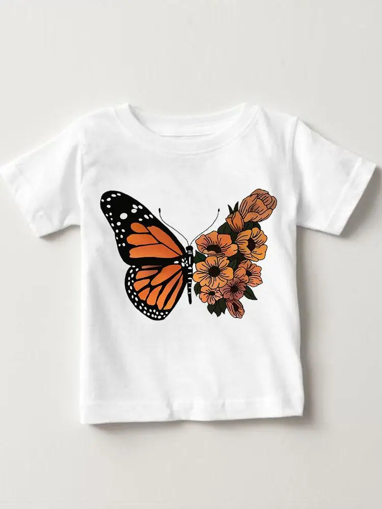 

Printed Flower Butterfly New Tees Tops O-neck Girls Boys Children Short Sleeve Clothes Summer Cartoon Kids Outfits T-shirts