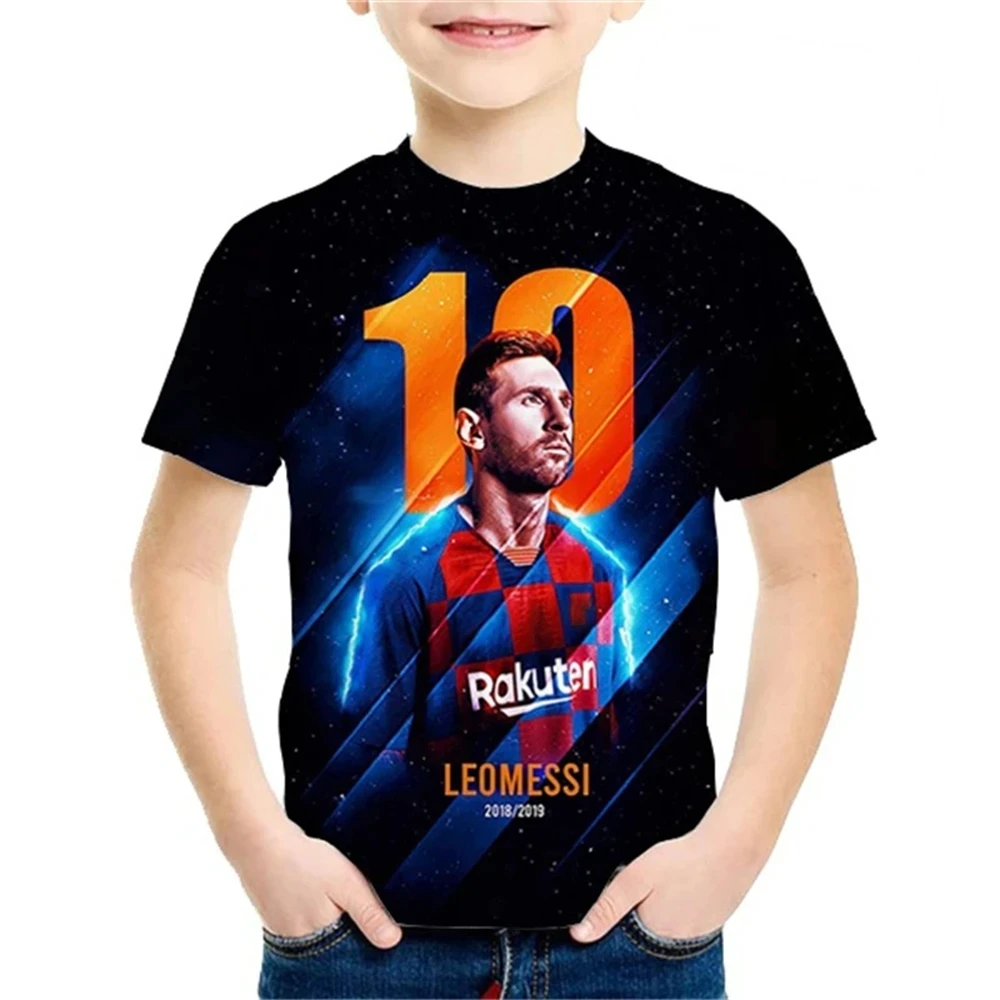 2024 Summer New Fashionable Children's 3D Printed T-shirt Popular Football Star Messi Cool Boys and Girls Casual Short Sleeves 3