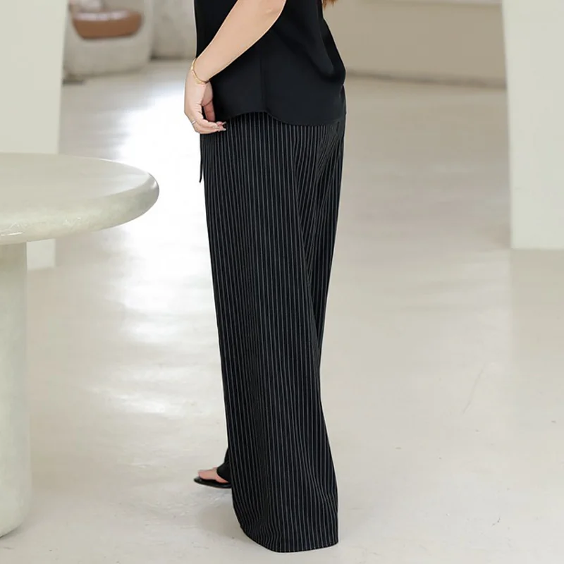Modern Vertical Stripe Wide Leg Pants For Women Plus Size Premium High-Waisted Office Trousers With Comfortable Summer