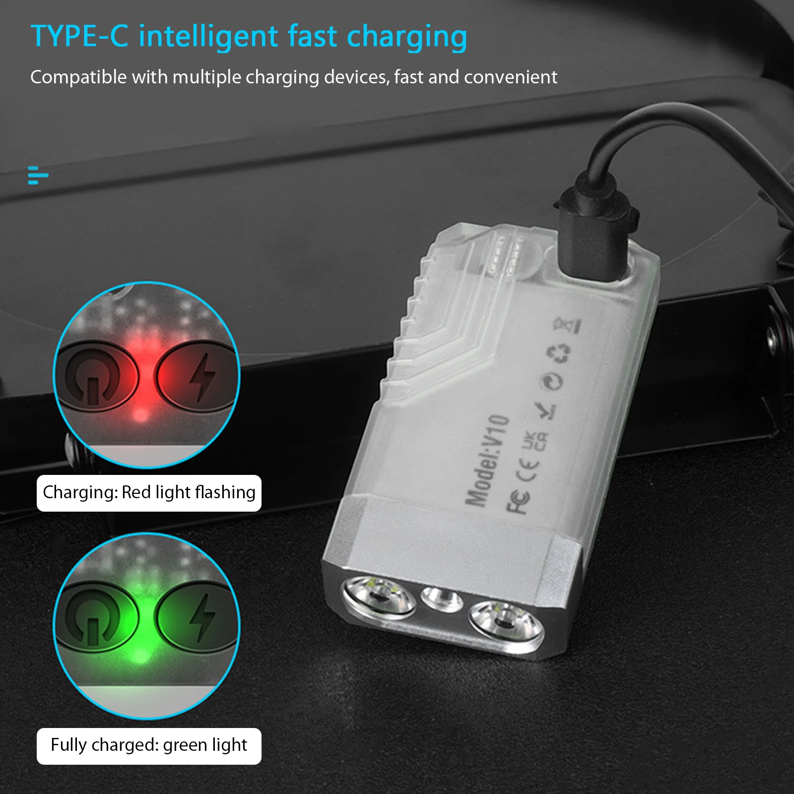 V10-edcキーホルダー懐中電灯,タイプC充電式懐中電灯,マグネット