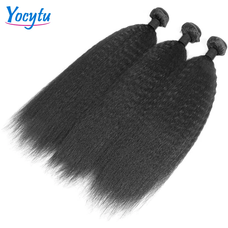 YOCYTU Kinky Straight Feixes de Cabelo Humano Brazilian Weave Bundles Cabelo Humano Para Mulheres Negras 1/3 PCS Yaki Straight Natural Black Remy Extensão Do Cabelo Thick End 2-5 Days Fast Shipping