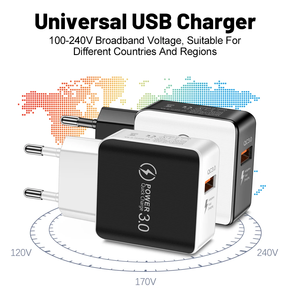 Quick Charge 3.0 4.0 USB Charger Universal 5V 3A Fast Charging Adapter For Samsung S10 Xiaomi Huawei Tablet Mobile Phone Charger