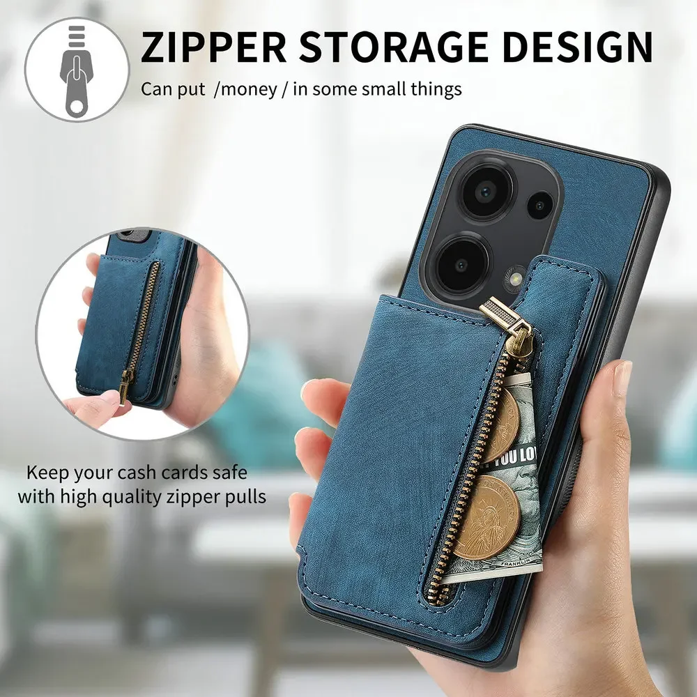 Zipper Leather Wallet Case with Card Holder and Back Cover
