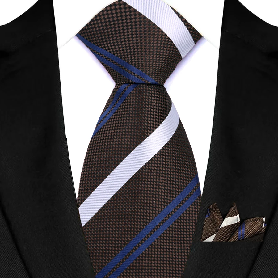 Braun gestreiftes Paisley-Herren-Krawatten-Set, gepunktet, 8 cm, Jacquard-Krawatte, Taschentuch-Set, Accessoires, Alltagskleidung, Krawatte, Hochzeit, Party, Geschenk – Detail 12