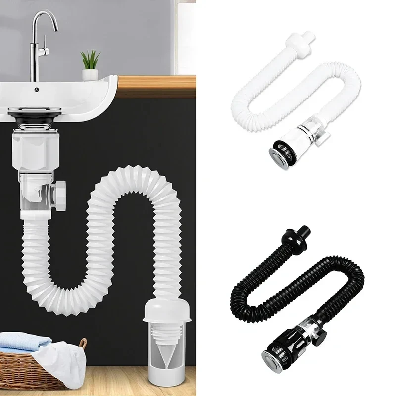 Drain pipe set Sink drain filter Bathroom sink drain 1Pcs Kitchen Sink Drain Pipe Flexible Stretchable Deodorant Strainer Pipeline Bathroom Washbasin Anti Blockage Accessories