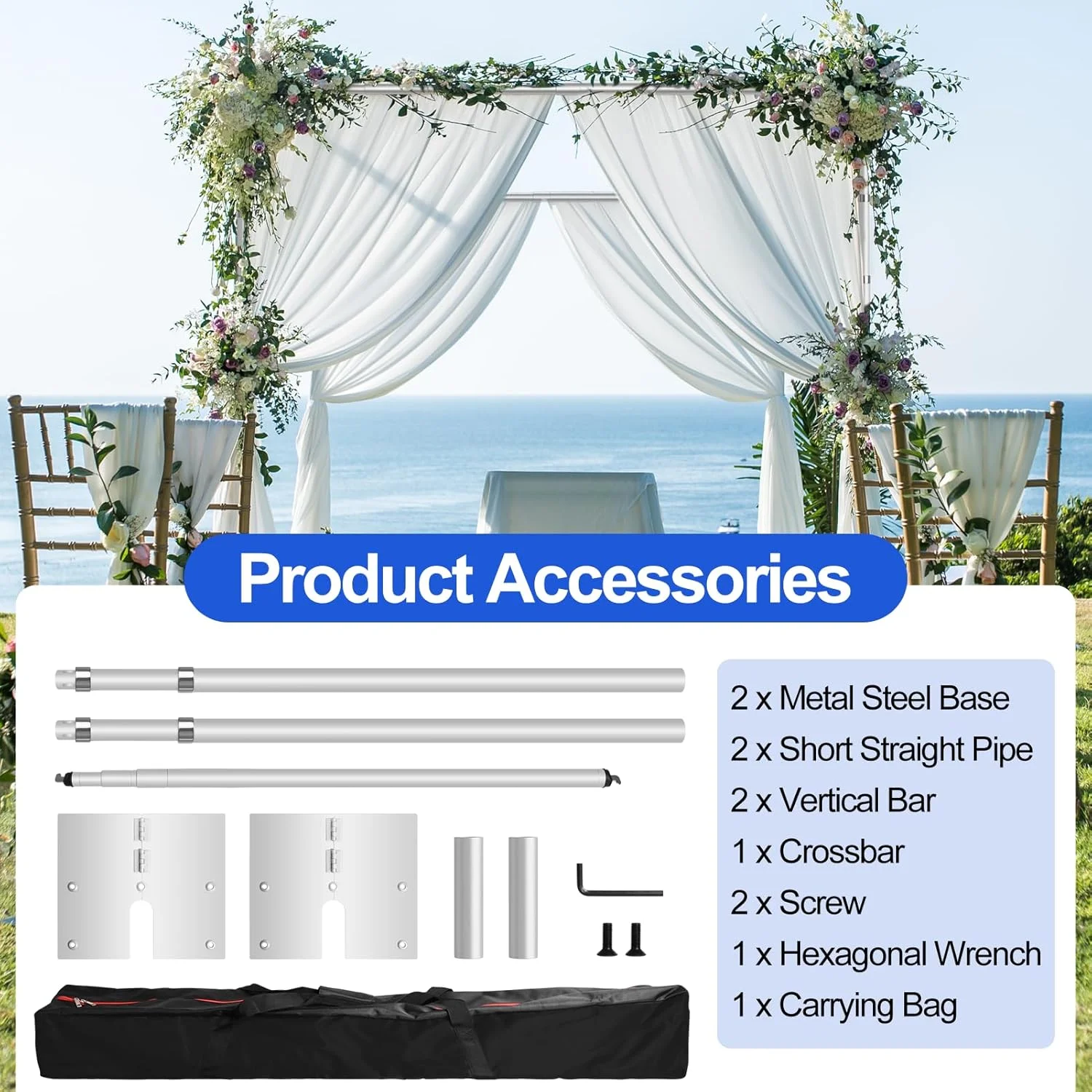 Pipe and Drape Stand Kit, 10x10ft Heavy Duty Adjustable Metal Backdrop Frame for Photography, Wedding Parties, Decoration