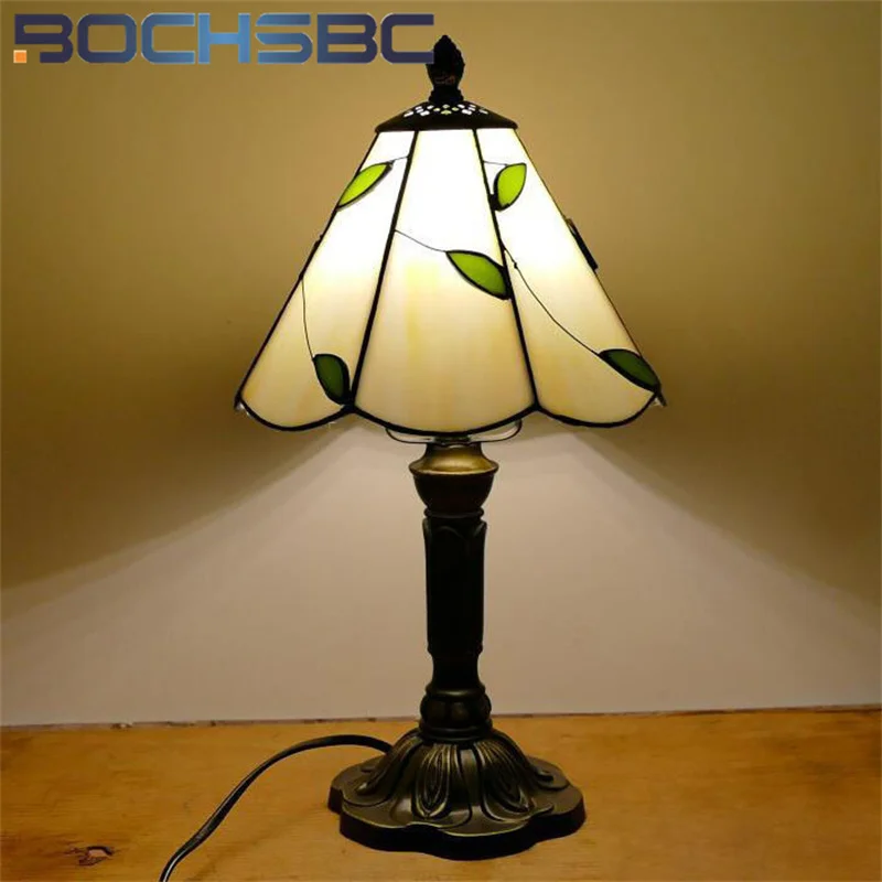 BOCHSBC 스타일 스테인드 글라스 심플 모던 책상 램프, 침실 머리맡 야간 조명, 거실 식당 LED 장식
