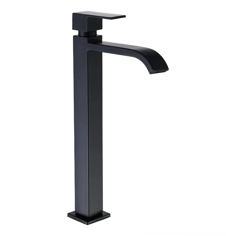 Waterfall Faucet Black Metal Tall Basin Faucets Cold Water Tap Torneira Stainless Steel Bathroom Faucet Sink Washing Tap House basin faucet,stainless steel faucet,bathroom faucet