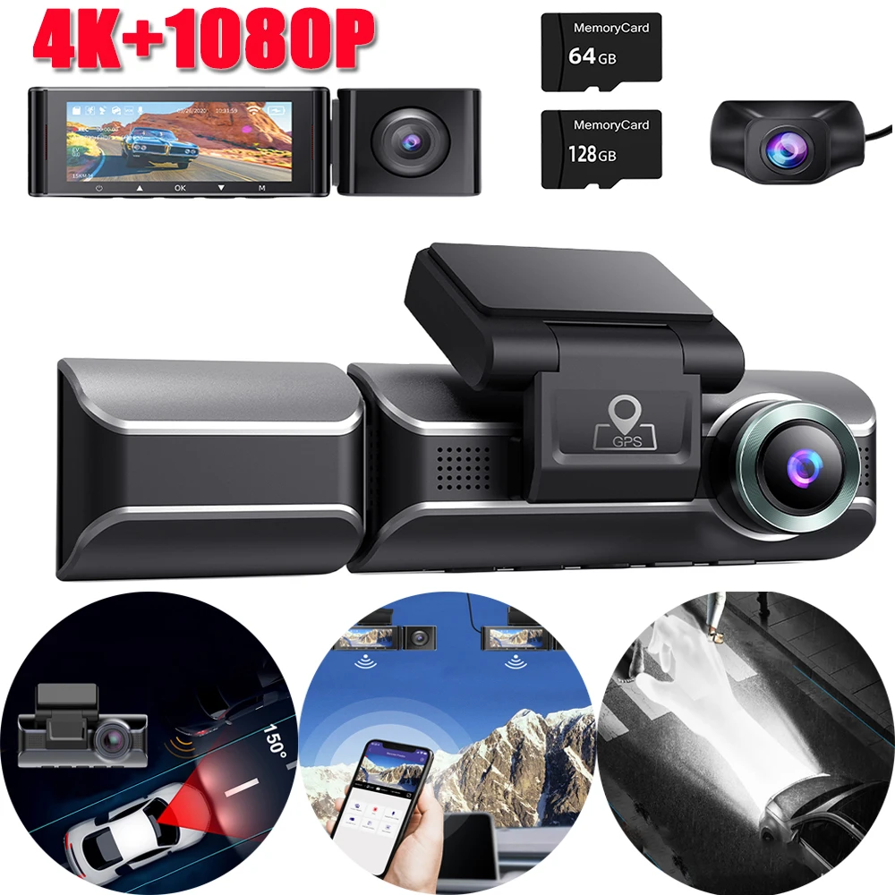 1080p FHD Built-in GPS Wi-Fi Dash Cam, Front and Inside Car Camera Recorder with Infrared Night Vision, Sony Sensor, Supercapacitor, 4 IR LEDs,G