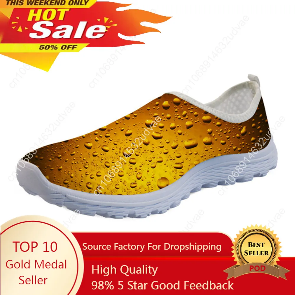 New Fashion Spring Summer Funny Flats Women Shoes Unisex 3D Print Beer Shoes Casual Mesh Light Sneakers Breath Zapatos De Mujer