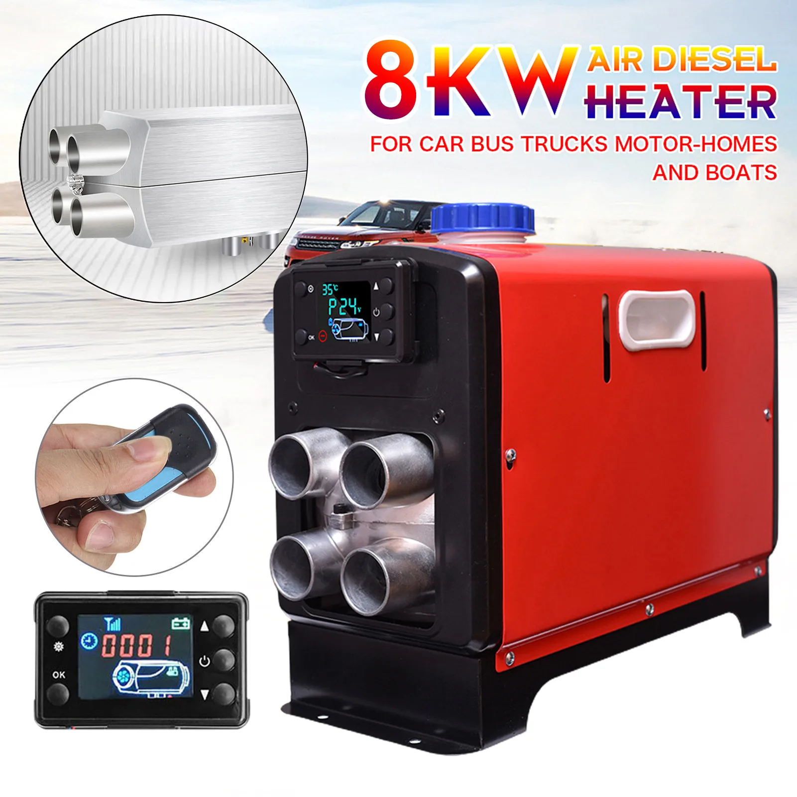12V 5KW Diesel Air Heater 4 Holes LCD Air Parking Heater with Remote Control for Car Truck Bus Boats Trailer 