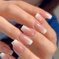 24pcs Gradient Fake Nails French Ballerina Nail Waterproof Faux Medium Coffin false nails Fingernails Press on Nails Tips 5