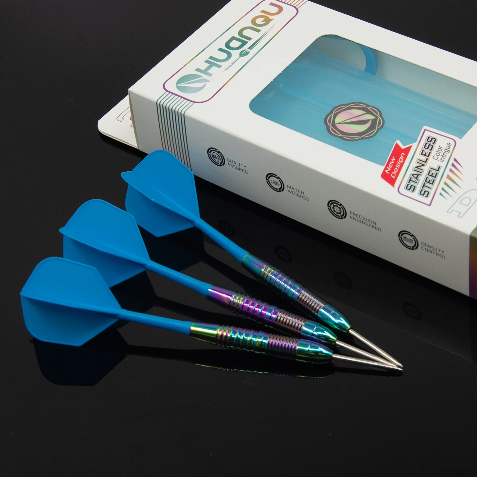 Huanqu 23g Professionele set van roestvrij staal, blauw-paars, hoge kwaliteit, inclusief extra shafts en flights, voor thuis en in de bar._voghion.com