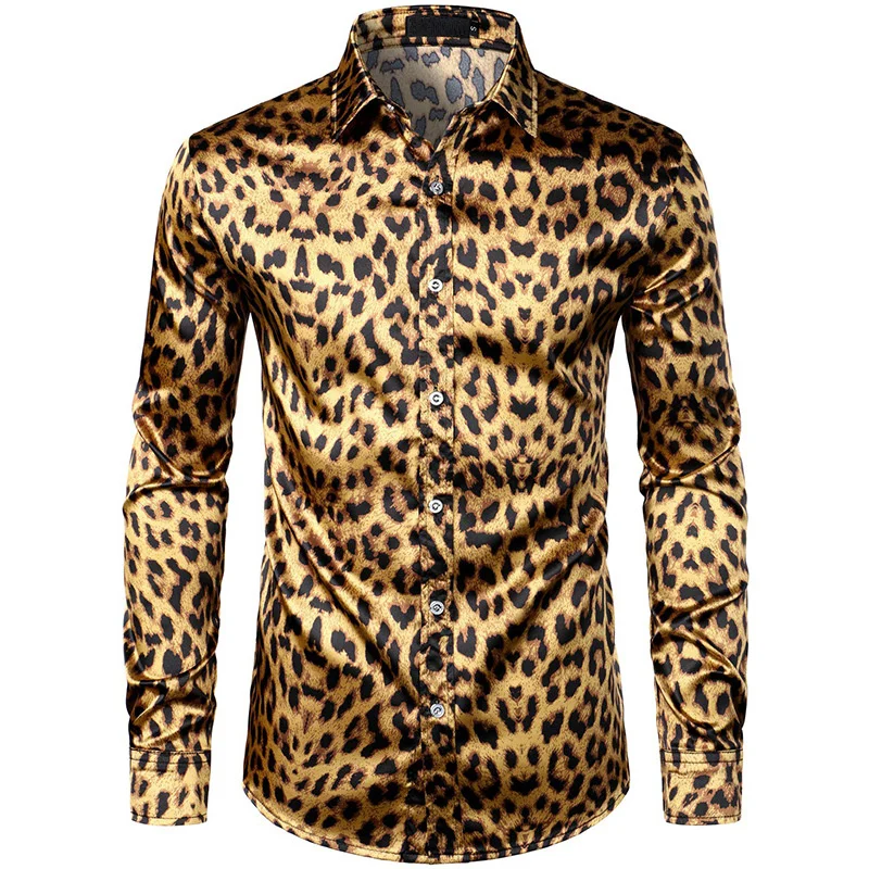

2024 Leopard Shirts Men Fashion Shirt Long Sleeve Hawaiian Shirts Cuba Beach Blouse Men's Clothing Button Up Camisas Streetwear
