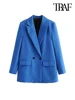 TRAF Women Chic Office Lady Double Breasted Blazer Vintage Coat Fashion Notched Collar Long Sleeve Ladies Outerwear Stylish Tops 1