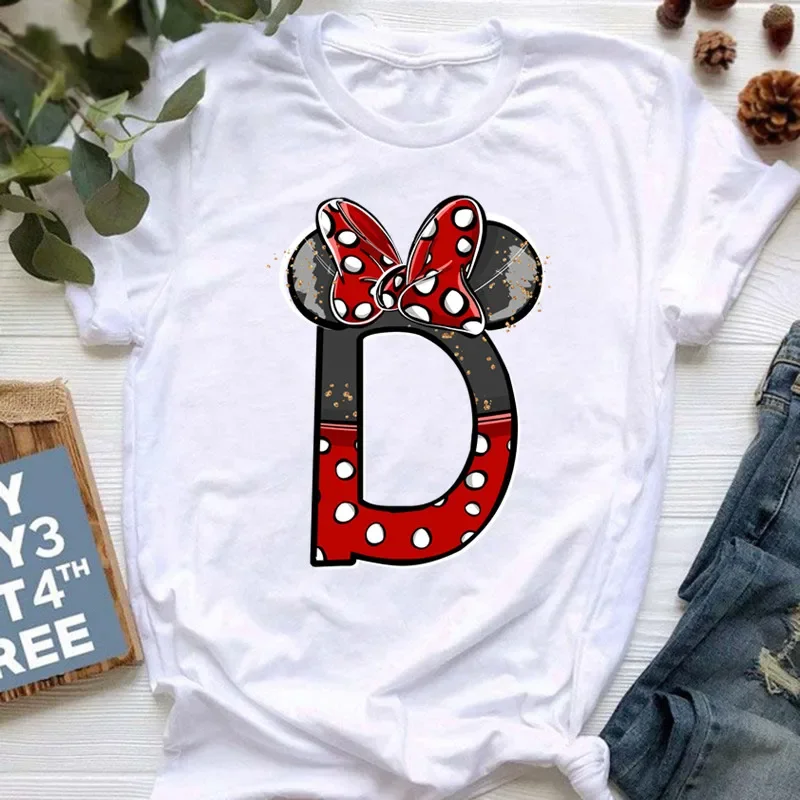 thumbnail image 1 of Ropa de verano de manga corta de Disney para niños, camisetas de algodón con estampado de letras de Minnie Mouse, camisetas de la AZ para niños, camisetas Y2k para niños y niñas, 1 of 4