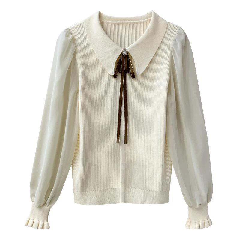 HELIAR-suéter de retazos de gasa para mujer, Jersey de manga farol con cuello vuelto, para oficina, Otoño, 2023 - Imagen 6