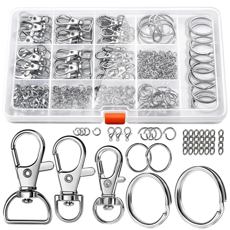 

265Pcs Metal Lobster Claw Clasp With Key Ring Kit For Crafts, Lanyard Clips Snap Hook, Swivel Clasps Clip Set Kit