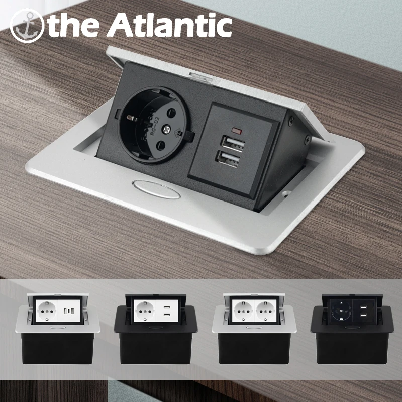 Desktop Socket com Usb tipo c Escondido Pop up Socket Tampa de Alumínio Tomada de Mesa eu