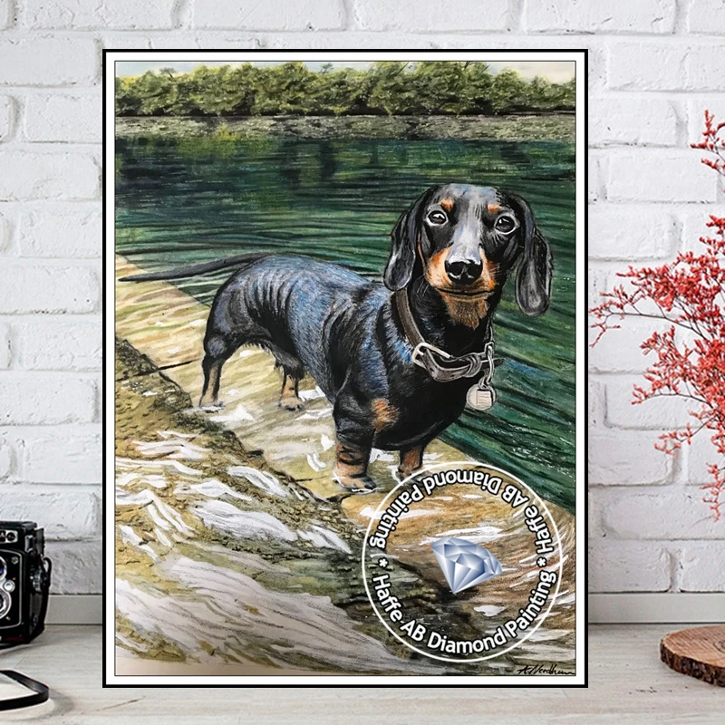 Dachshund Dog Diamond Painting Art AB Drills Garden Puppy With Butterfly  And Flowers Scenery Cross Stitch Embroidery Home Decor