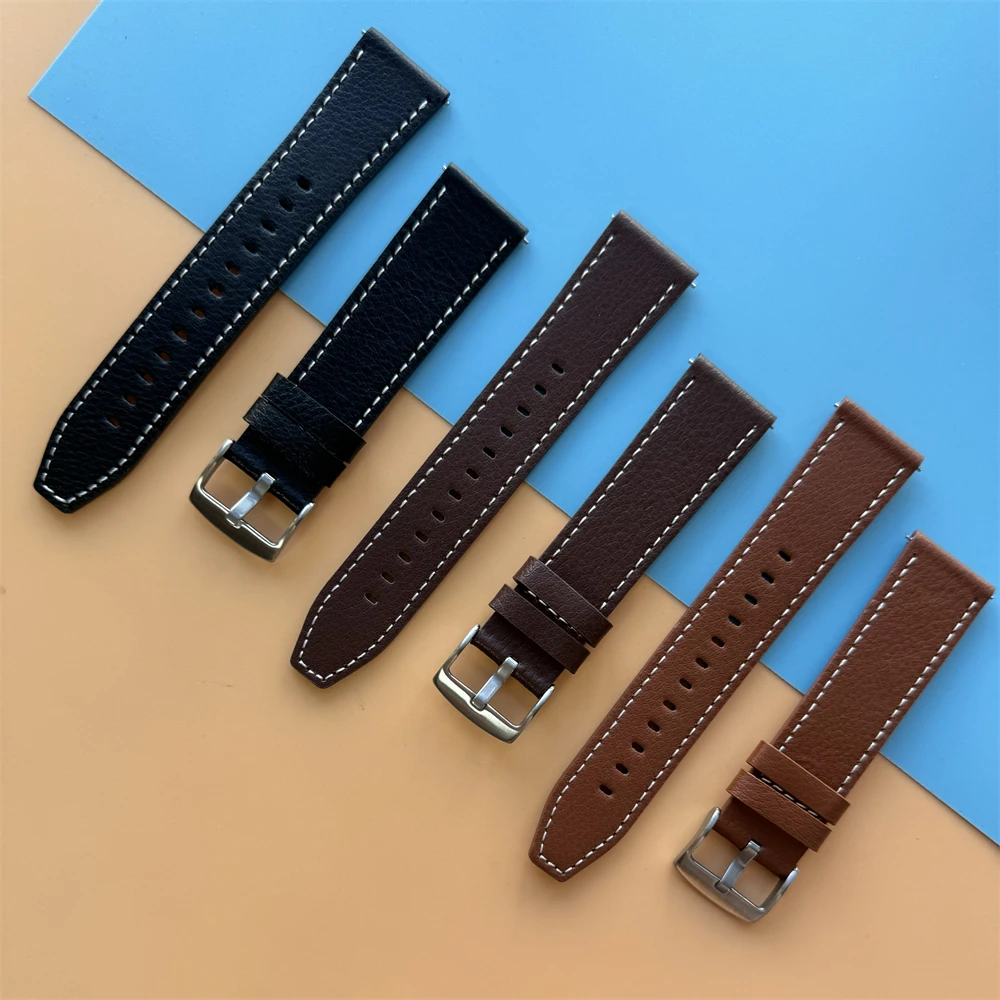 Premium 22mm Leather Watch Strap Bracelet - Elegant Wristband Replacement in Classic Design