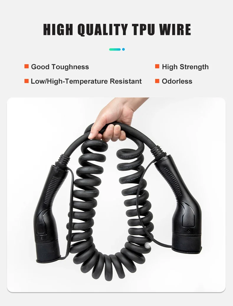 IEC62196 Type 2 to Type2 Spiral EV Charger Cable 3Phase 11KW 22KW For Electric Vehicle Charging Station